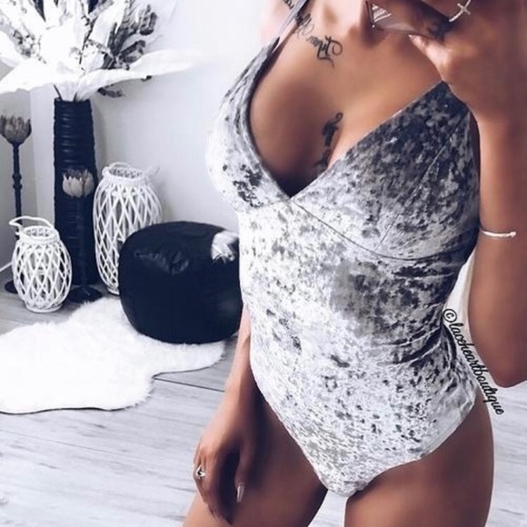 Gray velvet bodysuit - Picture 1 of 3